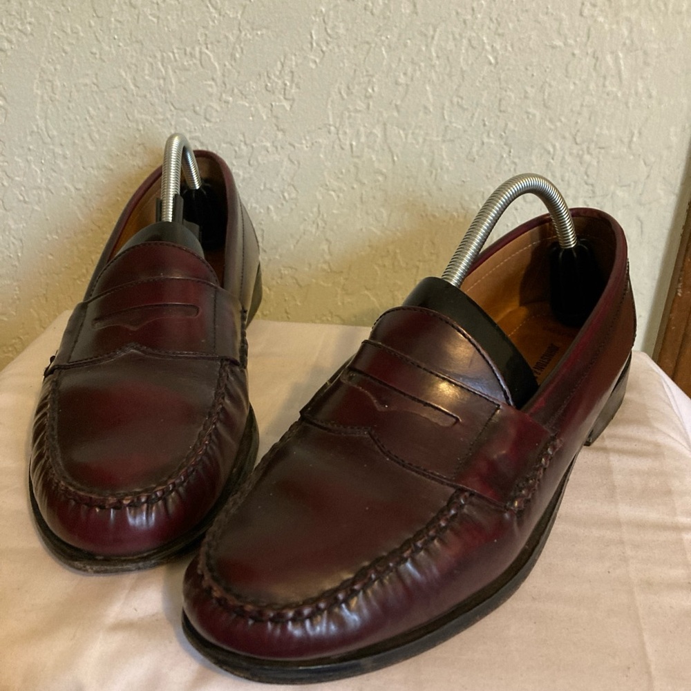 Johnston & Murphy Men’s TwoToned Black Brown Leather Weave Penny Loafers Sz 9.5W